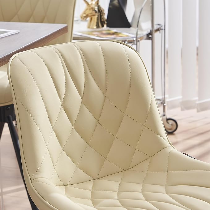 YOUNUOKE Upholstered Dining Chairs Set of 2 Comfortable Mid Century Modern Kitchen Chair with Sturdy Metal Legs Faux Leather Dinner Chairs for Kitchen Dining Room, Beige - LeafyLoom