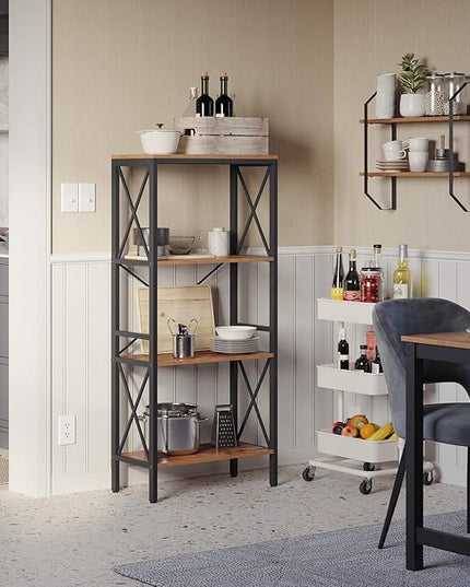 VASAGLE DAINTREE Bookshelf, Kitchen Shelf, Free Standing Shelf, Ladder Rack with 4 Open Shelves, for Kitchen, Office, Stable Steel Frame - LeafyLoom