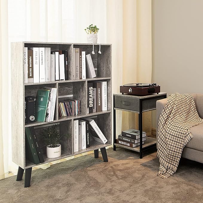LEYAOYAO Bookshelf Cube Storage Organizer,3 Tier Bookcase with Legs,Modern Wood Open Shelf,Dirty Grey Bookshelves,Free Standing Display Short Book Shelves for Narrow Space,Bedroom,Living Room,Office - LeafyLoom