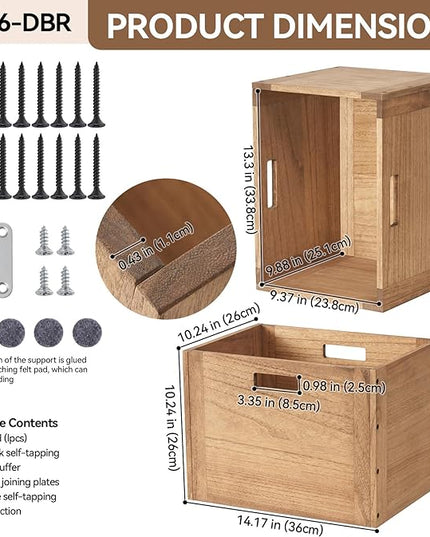 KIRIGEN Stackable Wood Storage Cube/Basket/Bins Organizer for Home Books Clothes Toy Modular Open Cubby Storage System - Office Cubical Bookcase Closet Shelves C26-DBR - LeafyLoom