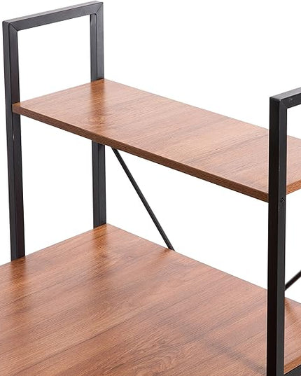 Wood and Metal Industrial Home Office Computer Desk with Bookshelves, Natural - LeafyLoom