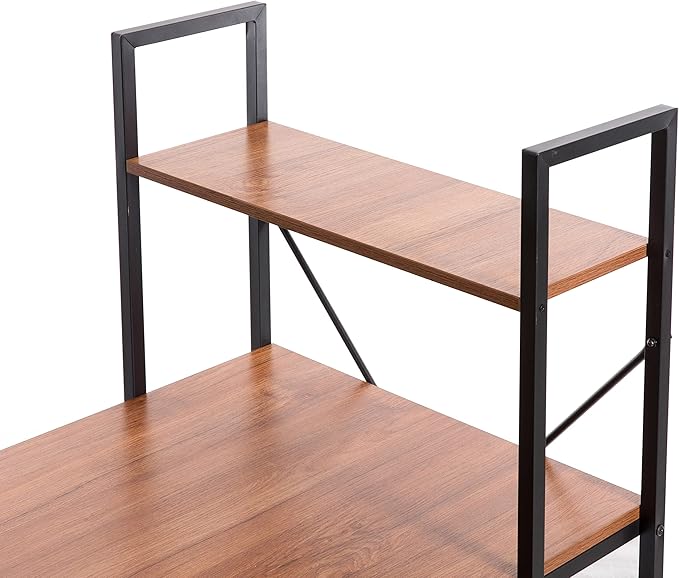 Wood and Metal Industrial Home Office Computer Desk with Bookshelves, Natural - LeafyLoom