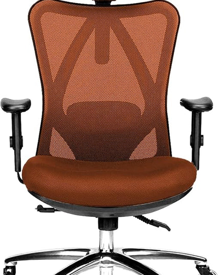 Duramont Office Chair Ergonomic Adjustable Lumbar Support and Rollerblade Wheels - Desk Chair with High Back Breathable Mesh - Thick Seat Cushion, Head, and Arm Rests control BROWN - LeafyLoom