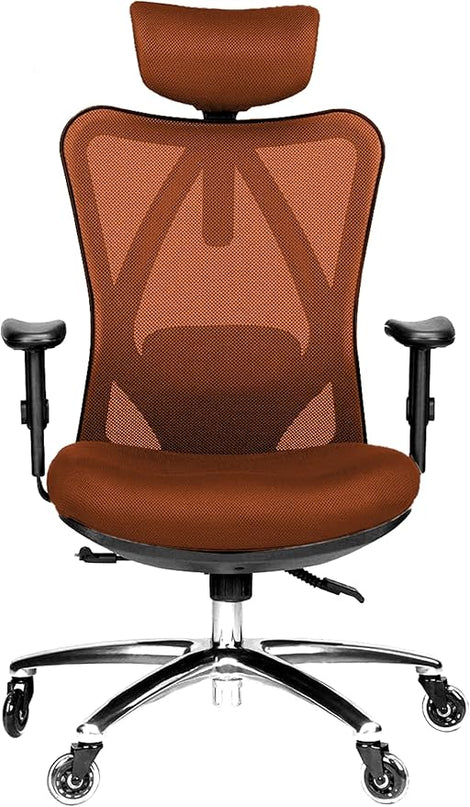 Duramont Office Chair Ergonomic Adjustable Lumbar Support and Rollerblade Wheels - Desk Chair with High Back Breathable Mesh - Thick Seat Cushion, Head, and Arm Rests control BROWN - LeafyLoom