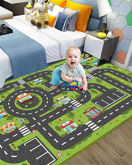 Car Rug Play Mat, Road Rug Carpet for Kids, City Life Educational Road Traffic Carpet for Ages 3-12 Years Old(160×230cm/63×91inch) - LeafyLoom