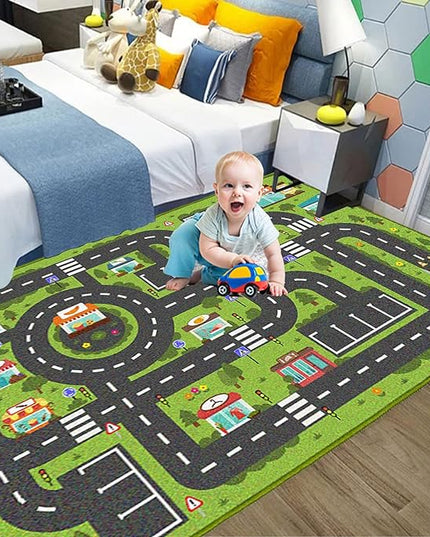 Car Rug Play Mat, Road Rug Carpet for Kids, City Life Educational Road Traffic Carpet for Ages 3-12 Years Old(200×300cm/79×118inch) - LeafyLoom