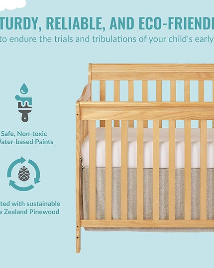 Ashton 4-In-1 Convertible Crib In Natural, Greenguard Gold, JPMA Certified, Non-Toxic Finishes, Features 4 Mattress Height Settings, Made Of Solid Pinewood - LeafyLoom
