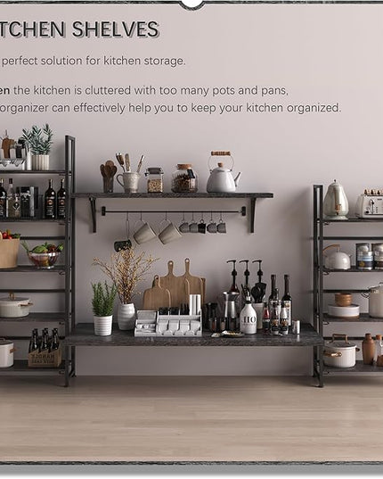 4NM No-Assembly Folding Bookshelf Storage Shelves 5 Tiers Vintage Bookcase Standing Racks Study Organizer Home Office (Gray) - LeafyLoom