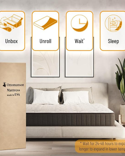 Ottomanson 9" Full Mattress in a Box Made in USA, Firm Mattress, Hybrid Mattress Cool Improved Airflow with Edge to Edge Pocket Coil, Bed in A Box, Ottopedic - LeafyLoom