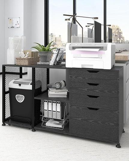 PUNCIA Office Lateral File Storage Cabinet with Paper Shredder Stand On Wheel Large Lateral Filing Cabinet with Drawers Filing Cabinet Organizer Printer Stand with Storage for Home Office - LeafyLoom