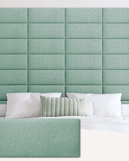 Upholstered Wall Mounted Headboard, 3D Soundproof Wall Panels Peel and Stick Headboard for Queen Size, Reusable and Removable Tufted Bed Headboard in Grass Green(9 Panels, 10" x 24") - LeafyLoom