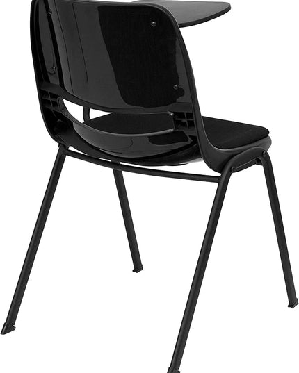 Flash Furniture HERCULES 5 Pack Black Padded Ergonomic Shell Chair with Left Handed Flip-Up Tablet Arm - LeafyLoom