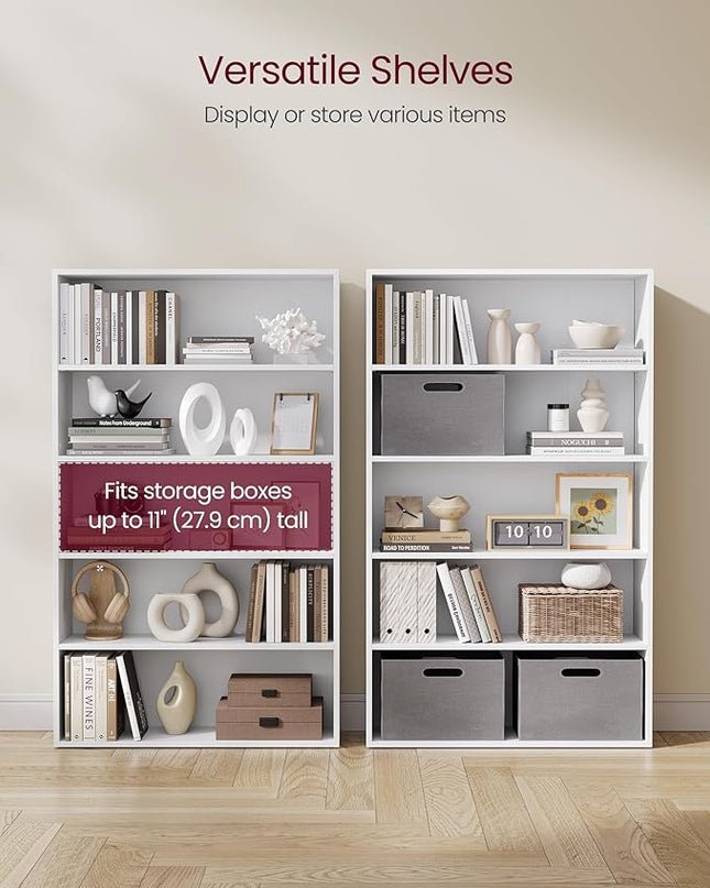 VASAGLE Bookshelf, 31.5 Inches Wide, 5-Tier Open Bookcase with Adjustable Storage Shelves, Floor Standing Unit, Cloud White ULBC175T14 - LeafyLoom