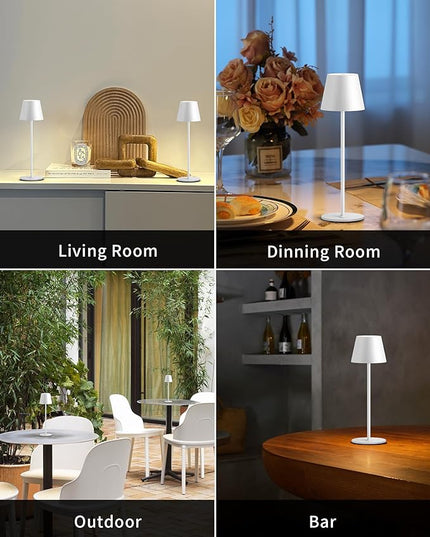 Cordless Rechargeable Table Lamp Set of 2, 5000mAh Battery Powered LED Desk Lamp, 3 Color Stepless Dimming Up, Portable Table Light Lamp for Bedroom Restaurant Outdoor (White) - LeafyLoom