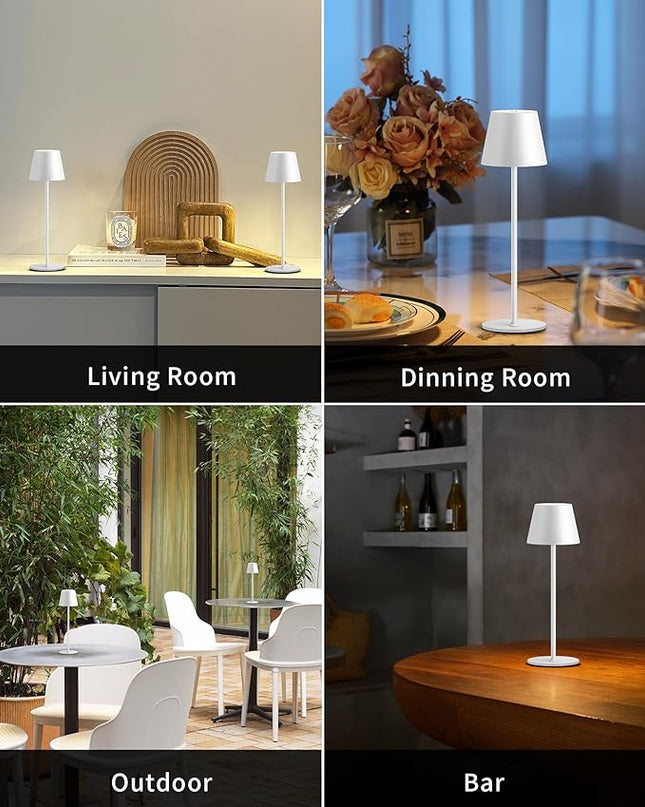 Cordless Rechargeable Table Lamp Set of 2, 5000mAh Battery Powered LED Desk Lamp, 3 Color Stepless Dimming Up, Portable Table Light Lamp for Bedroom Restaurant Outdoor (White) - LeafyLoom