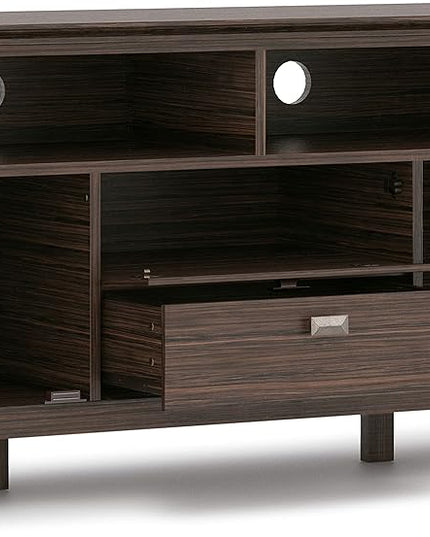 SIMPLIHOME Artisan SOLID WOOD Universal TV Media Stand, 72 inch Wide, Transitional, Living Room Entertainment Center, Storage Cabinet, for Flat Screen TVs up to 80 inches in Farmhouse Brown - LeafyLoom