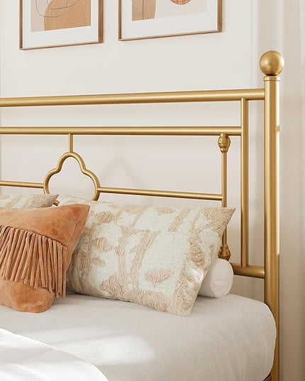 Allewie Full Size Metal Platform Bed Frame with Victorian Vintage Headboard and Footboard/Mattress Foundation/Under Bed Storage/No Box Spring Needed/Noise-Free/Easy Assembly, Gold - LeafyLoom