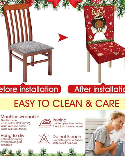 Ganeen 6 Pcs Christmas Chair Covers Merry Christmas Chair Back Cover Stretch Christmas Seat Cover Washable Xmas Dining Chair Protector Slipcover for Dining Room Kitchen Holiday Party (African Style) Ganeen