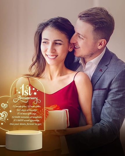 1st Anniversary Romantic Gifts for Him Her, 1 Year Anniversary Valentines Gifts for Boyfriend Girlfriend, One Year Paper Anniversary Night Light Gifts for Wife Husband Couple - LeafyLoom