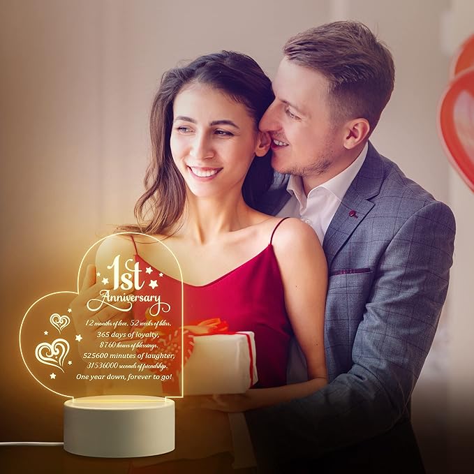 1st Anniversary Romantic Gifts for Him Her, 1 Year Anniversary Valentines Gifts for Boyfriend Girlfriend, One Year Paper Anniversary Night Light Gifts for Wife Husband Couple - LeafyLoom