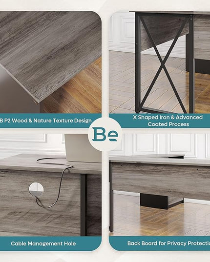 Bestier Lift Top L Shaped Desk with File Drawer, 55'' x 55'' Office Desk with Reversible Storage Drawers, L Shaped Standing Desk with Computer Monitor Stand (Grey Wash, 55'' x 55'') - LeafyLoom