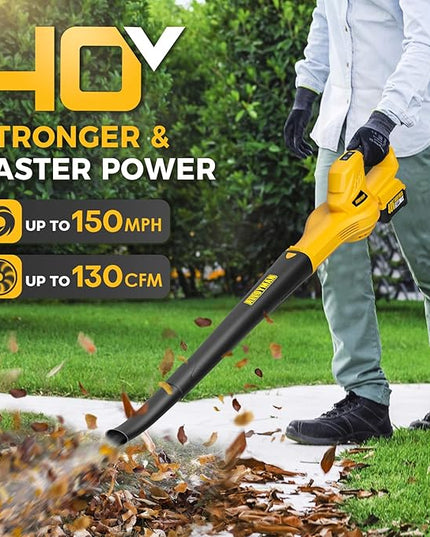 Alloyman 40V Max Cordless Leaf Blower, 150MPH/130CFM Electric Leaf Blowers, with 2 * 2.6AH Batteries & Fast Charger, 3 Speed Mode Lightweight Powered Leaf Blowers for Lawn Care/Snow Blowing - LeafyLoom