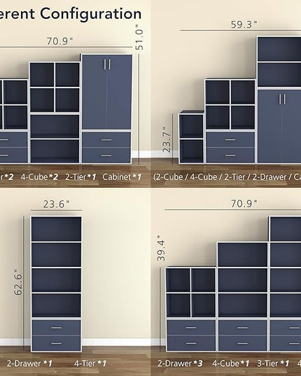 Apexa 2-Drawer Wooden Stackable Storage Drawers, Small Food Pantry Cabinet, Cajonera De Madera, Underbed Drawer Dorm Teen Room Decor & Bedroom, Home Office, Kitchen, Steel Blue - LeafyLoom