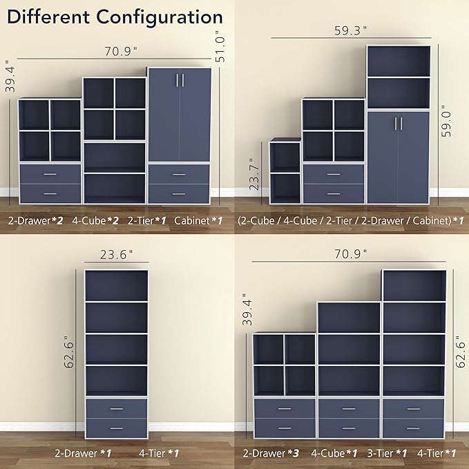 Apexa 2-Drawer Wooden Stackable Storage Drawers, Small Food Pantry Cabinet, Cajonera De Madera, Underbed Drawer Dorm Teen Room Decor & Bedroom, Home Office, Kitchen, Steel Blue - LeafyLoom