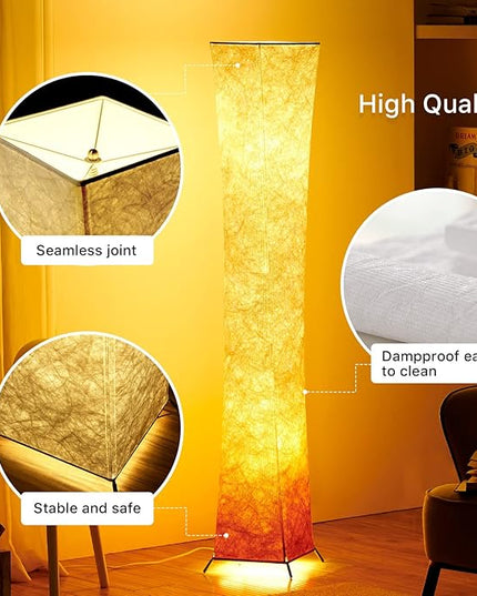 chiphy Floor Lamp, Dimmable 52" (S) Tall Standing Lamp, 3 Levels Adjustable Brightness LED Bulbs, Column Floor Light, Red Gradient Fabric Lampshade, Home Decor for Living Room, Bedroom, Kids Room - LeafyLoom