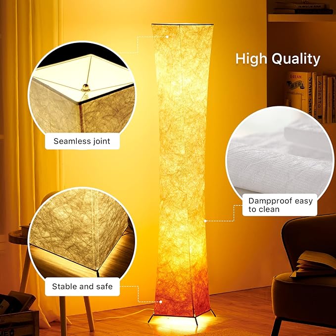 chiphy Floor Lamp, Dimmable 52" (S) Tall Standing Lamp, 3 Levels Adjustable Brightness LED Bulbs, Column Floor Light, Red Gradient Fabric Lampshade, Home Decor for Living Room, Bedroom, Kids Room - LeafyLoom