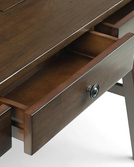 SIMPLIHOME Rylie SOLID WOOD 60 inch Wide Home Office Desk, Writing Table, Workstation, Study Table Furniture in Natural Aged Brown with 3 Drawers - LeafyLoom