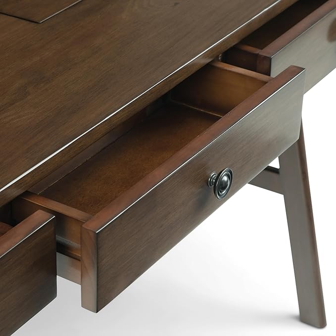 SIMPLIHOME Rylie SOLID WOOD 60 inch Wide Home Office Desk, Writing Table, Workstation, Study Table Furniture in Natural Aged Brown with 3 Drawers - LeafyLoom