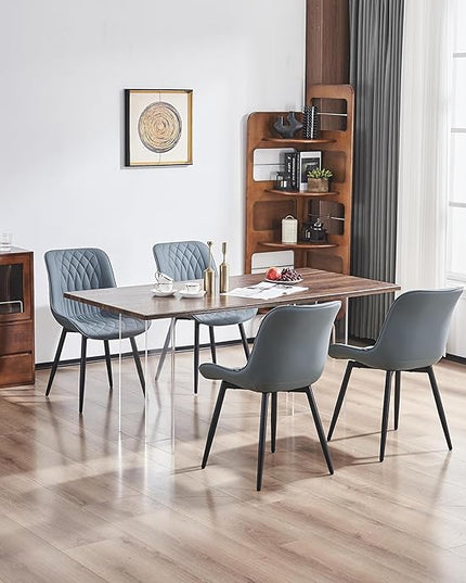 YOUNIKE Dining Chairs set of 2 with High Back Mid Century Modern Kitchen & Dining Room Chairs PU Faux Leather Upholstered sillas de comedor Comfortable Padded Accent Chair with Metal Leg Greyish Green - LeafyLoom