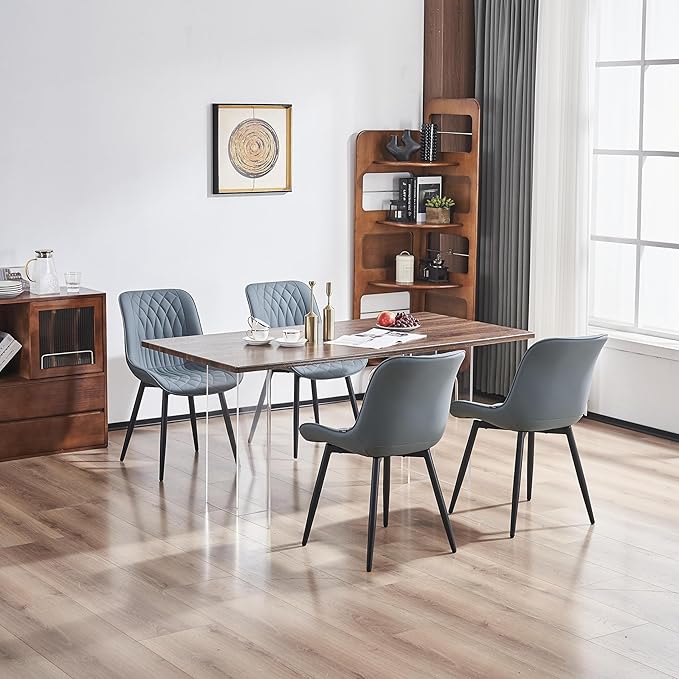 YOUNIKE Dining Chairs set of 2 with High Back Mid Century Modern Kitchen & Dining Room Chairs PU Faux Leather Upholstered sillas de comedor Comfortable Padded Accent Chair with Metal Leg Greyish Green - LeafyLoom