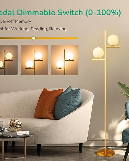 EDISHINE 67.5in Mid Century Modern Globe Floor Lamp, Upgraded Dimmable Gold Standing Lamps for Living Room, Frosted Glass Shade, LED Tall Pole Lamp for Bedroom-Brass Plating - LeafyLoom