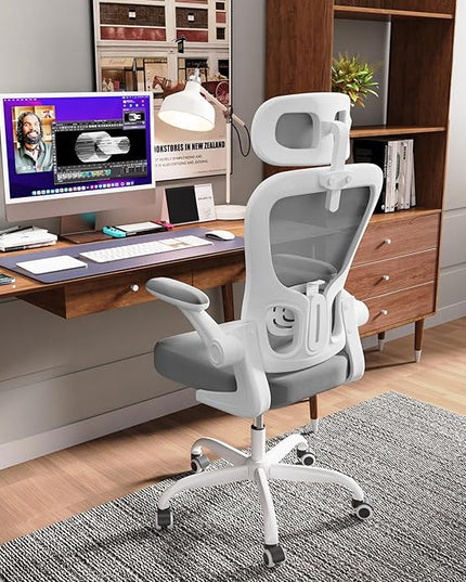 Ergonomic Office Chair, High Back Home Desk Chair with Adjustable Lumbar Support and Headrest, Breathable Mesh Swivel Task Chair, Executive Computer Chair White, 1 Pack - LeafyLoom
