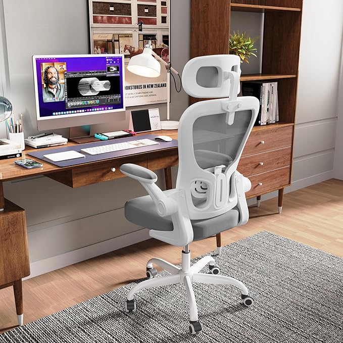 Ergonomic Office Chair, High Back Home Desk Chair with Adjustable Lumbar Support and Headrest, Breathable Mesh Swivel Task Chair, Executive Computer Chair White, 1 Pack - LeafyLoom