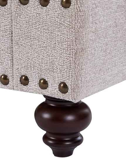 Upholstered 3-Seater Sofa with Rolled Armrest,Modern Couch with Wood Turned Legs and Nailhead Trim Design,for Living, 82" W, White - LeafyLoom