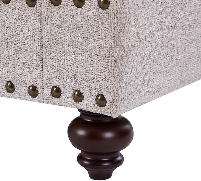 Upholstered 3-Seater Sofa with Rolled Armrest,Modern Couch with Wood Turned Legs and Nailhead Trim Design,for Living, 82" W, White - LeafyLoom
