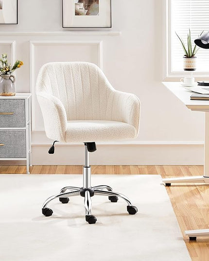 Yaheetech Office Desk Chair Height Adjustable Task Chairs Modern Office Chair Makeup Chair 360° Swivel Computer Chair Mid Back Chair Living Room Chairs with Arms&Stainless Base Accent Ivory - LeafyLoom