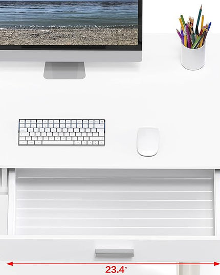 SHW Claire 40-Inch Height Adjustable Electric Standing Desk with Drawer, White - LeafyLoom