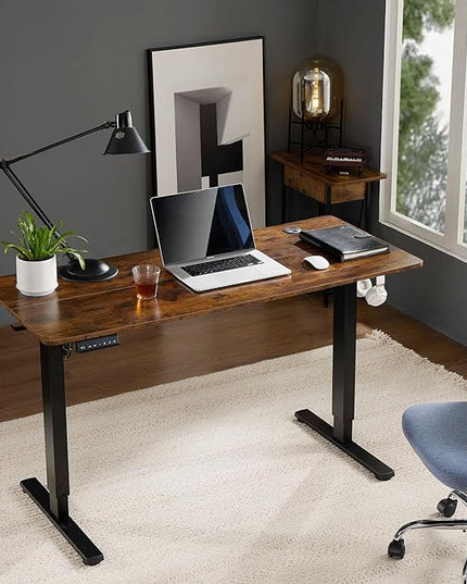 Sweetcrispy Electric Adjustable Height Standing Desk - 55 x 24 inch Sit to Stand Up Desk with Splice Board, Rising Home Office Computer Table with 2 Hook and Wire Hole for Work - LeafyLoom