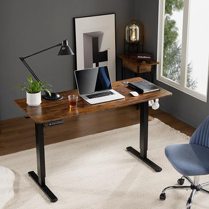 Sweetcrispy Electric Standing Desk - 40 x 24 inch Adjustable Height Sit to Stand Up Desk with Splice Board, Rising Home Office Computer Table with 2 Hook and Wire Hole for Work - LeafyLoom