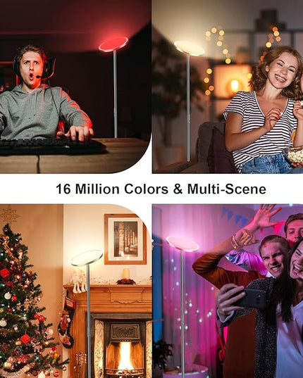 LEPOWER Floor Lamp,Bright LED Floor Lamp with 16 Million Color Choices, Touch Control&Compatible with Alexa, Goolge Home, Smart Control Dimmable Standing Lamp for Living Room, Bedroom, Office - LeafyLoom
