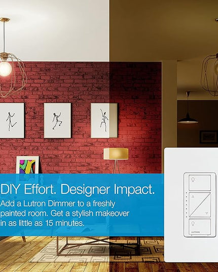 Lutron Caseta Original Smart Dimmer Switch With Wallplate (Lutron Smart Hub Required), for LED Lights, 150 Watt, Single-Pole/3-Way, No Neutral Required, PDW-6WCL-WH-A, White Lutron