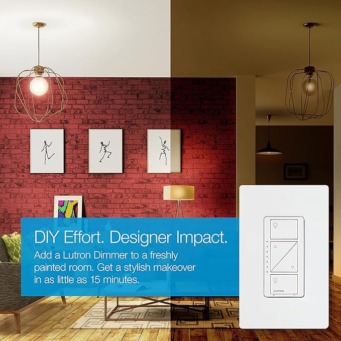 Lutron Caseta Original Smart Dimmer Switch With Wallplate (Lutron Smart Hub Required), for LED Lights, 150 Watt, Single-Pole/3-Way, No Neutral Required, PDW-6WCL-WH-A, White Lutron