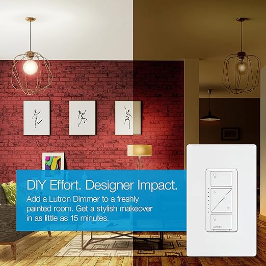 Lutron Caseta Smart Lighting Original Dimmer Switch (Lutron Smart Hub Required), for Light Bulbs, 150 Watt, Single-Pole/3-Way, No Neutral Required, PD-6WCL-WH, White Lutron