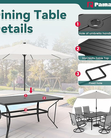 Pamapic 7 Pieces Patio Dining Set, Outdoor Dining Set All-Weather for Backyard Poolside Garden Deck, Modern Outdoor Table and Chairs Set with 6 Textilene Swivel Chairs,Gray - LeafyLoom