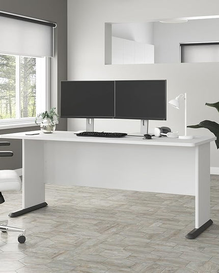 Bush Business Furniture Studio A 72W Computer Desk in White, 6 Foot Gaming and Work Table for Home or Professional Office - LeafyLoom