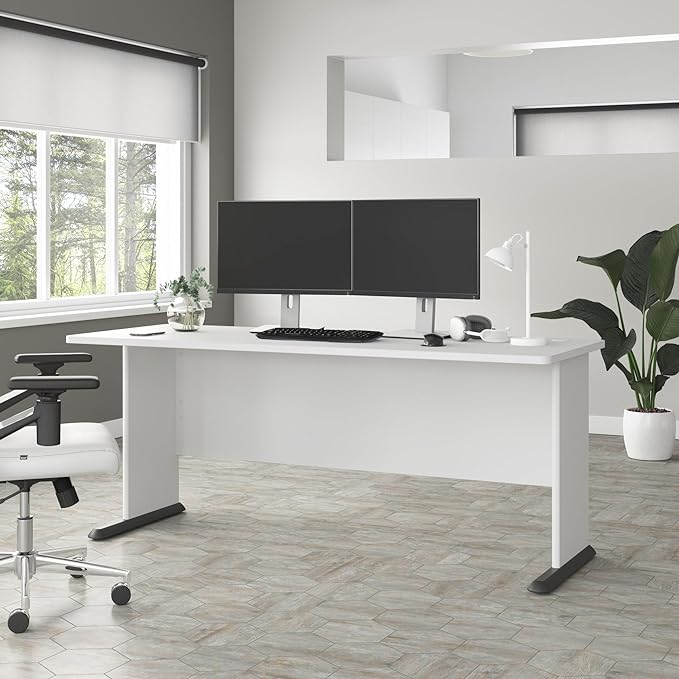 Bush Business Furniture Studio A 72W Computer Desk in White, 6 Foot Gaming and Work Table for Home or Professional Office - LeafyLoom